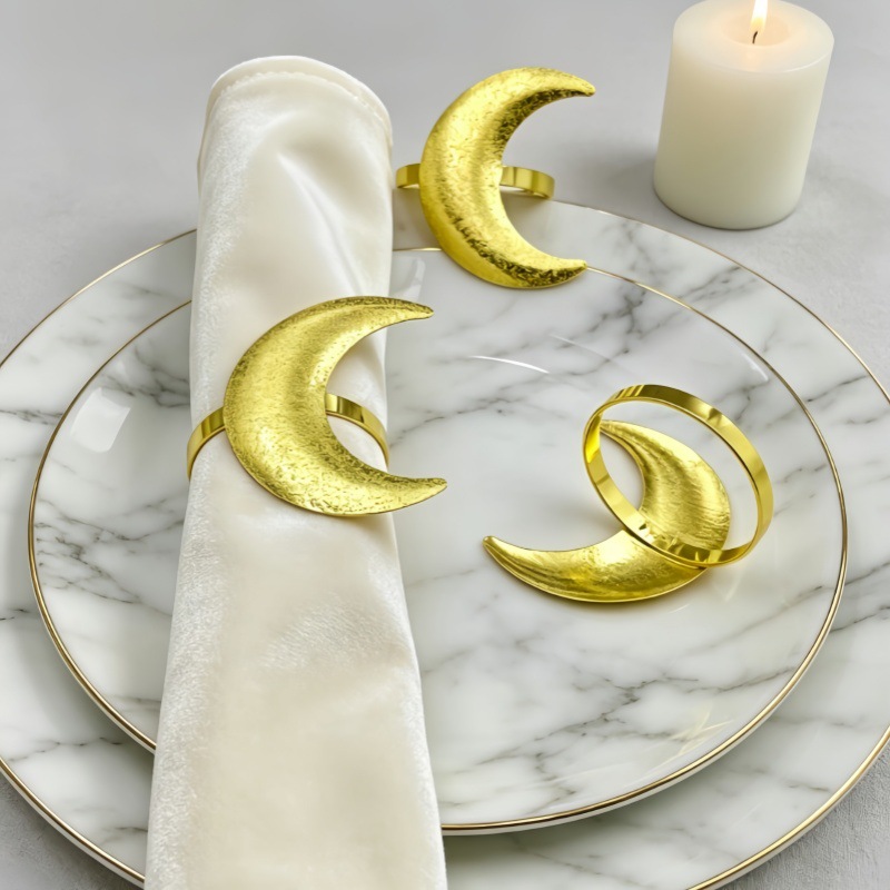 Hot-selling European and American creative frosted moon napkin rings for hotel and western restaurant table settings, metal electroplated napkin holders wholesale