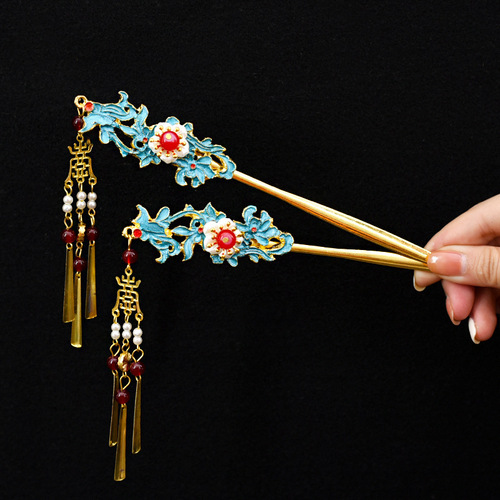 New style qipao Hanfu head accessory, jadeite blue ancient costume flowing silk hairpin, handmade hair comb accessory, traditional Chinese style hair decoration
