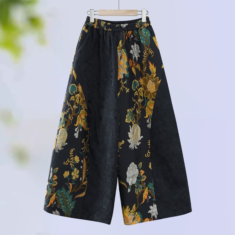 Autumn Blossom - Song Era High-End Elegant Jacquard Loose Wide-Leg Pants Fashionable Autumn New Chinese Style Flower Bud Pants