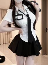纯欲风法式辣妹制服套装夏季学院风收腰短袖衬衫女百褶裙两件套