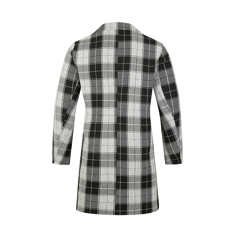 Men's 2023 winter new item without belt, single breasted lapel, plaid printed casual slim fit men's coat_voghion.com