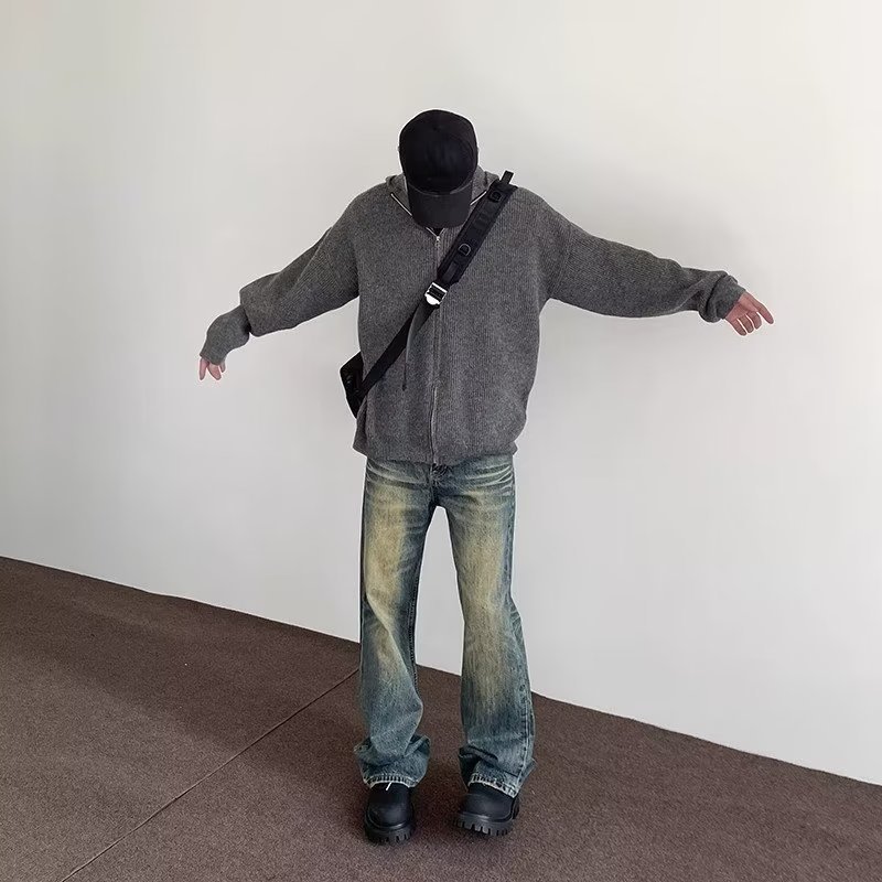 American High Street Vibe Retro Washed Old Jeans Men's Tide Straight Tube Slightly Thin Cleanfit Long Pants_mkmklike.com