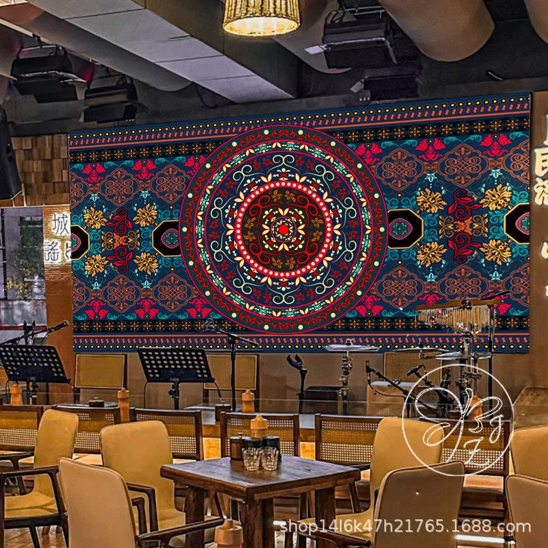 Народная таверна висит ткань Bohemian этнический стиль декоративная ткань бар стена атмосфера сцена фоновая подвесная ткань