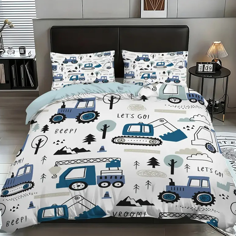 TEMU / JIT Moda dibujos animados lindo patrón de carro colcha de cama set para dibujar