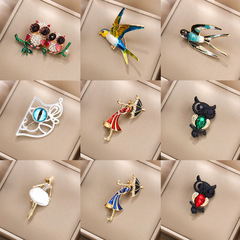 跨境新款時尚動物胸針燕子 鑲鑽貓頭鷹優雅小鳥胸花高檔別針批發