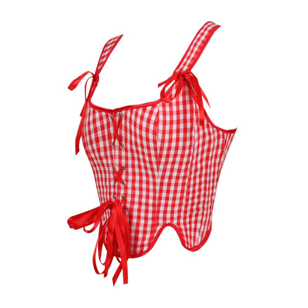 Nuevo estilo pastoral de doble hombro estampado a cuadros corsés de mujer plástico chaqueta Amazon venta rápida temu productos transfronterizos