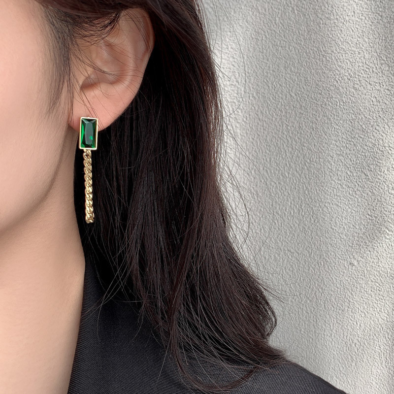 Daily Occasion Titanium Steel Material 1 Pair Retro Water Droplets Rectangle Titanium Steel Inlay Zircon Drop Earrings