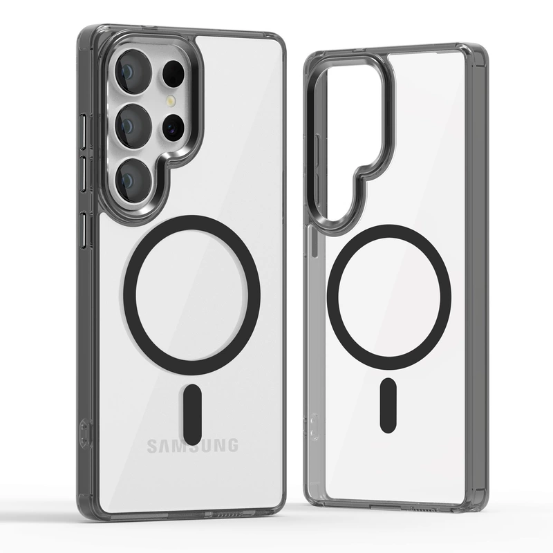 Чехол для Samsung S26 Ultra прозрачный с магнитным металлическим кольцом камеры