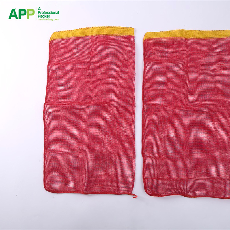 外贸出口红色黄边袋口L形锁边网眼袋 45x85cm-50克