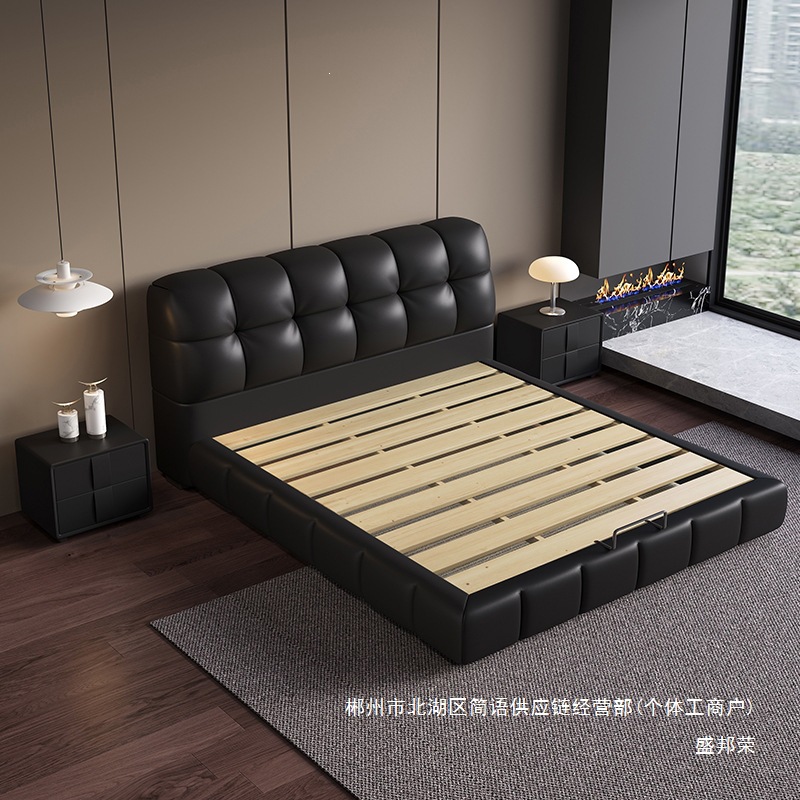 Fábrica directa italiana cama minimalista nueva cama puff negro 1.8m cama doble doble dormitorio principal caja alta moderna simple