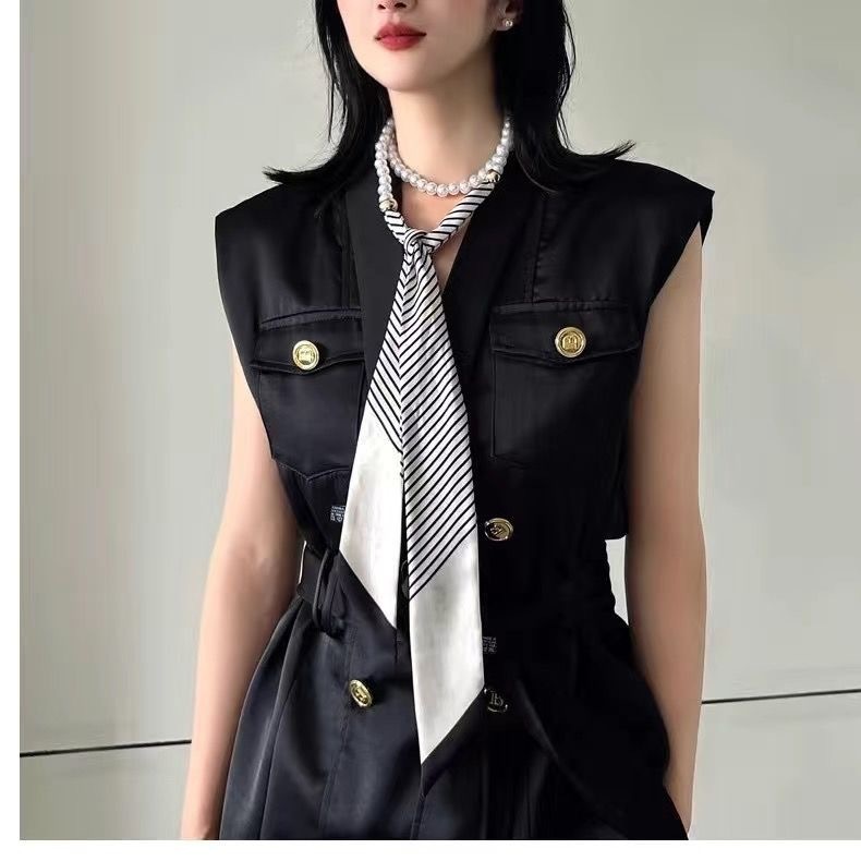 法式复古春夏珍珠项链女款2024新款丝巾锁骨链绑发带轻奢小众颈链|undefined