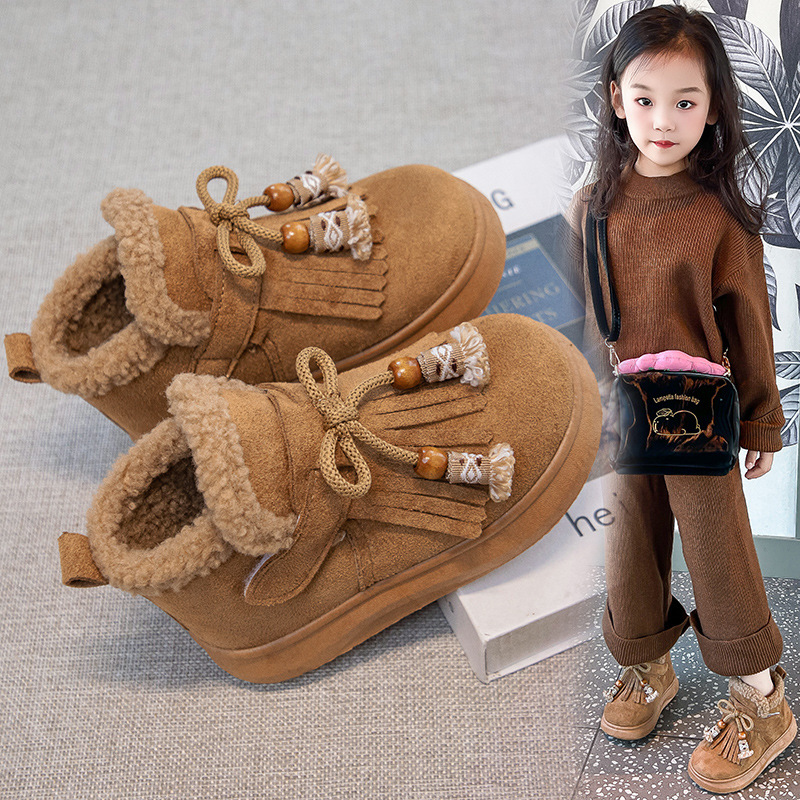 Botas de niñas peluche calentamiento de algodón zapatos de invierno 2026 nuevos niños botas de algodón gruesas botas de nieve de niñas