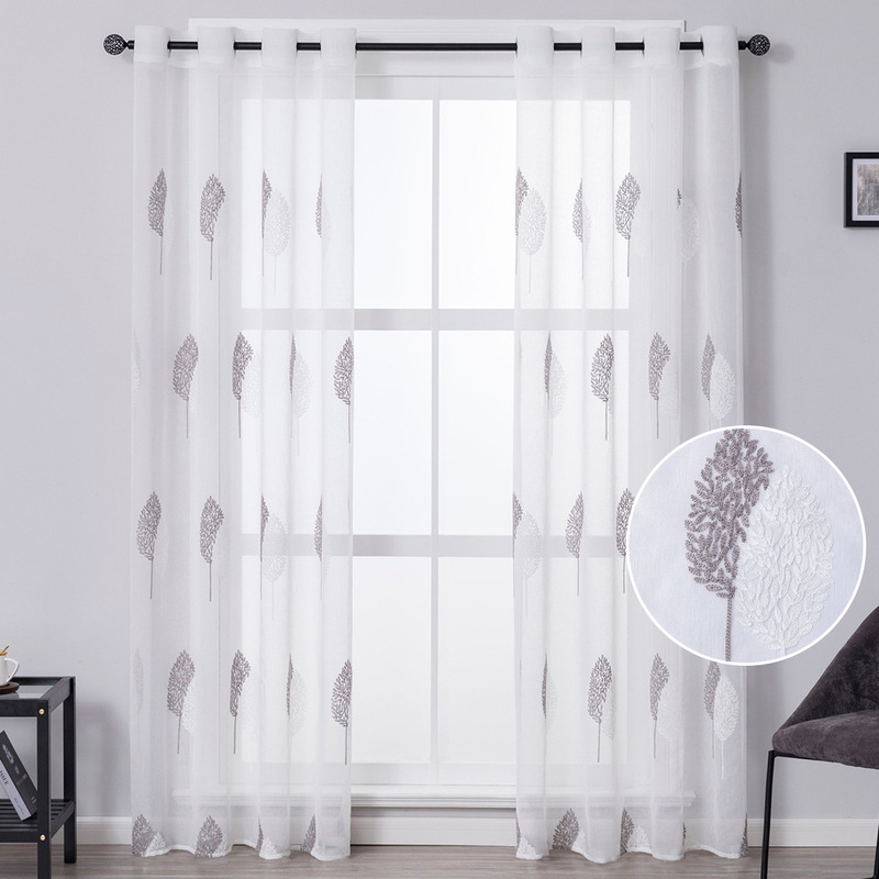 Amazon Hot Sale Half Embroidered Double Tree Decoration White Embroidered Window Screen Translucent Shaoxing Keqiao Leaves Embroidered Sand Amazon Hot Sale Half Embroidered Double Tree Decoration White Embroidered Window Screen Translucent Shaoxing Keqiao Leaves Embroidered Sand