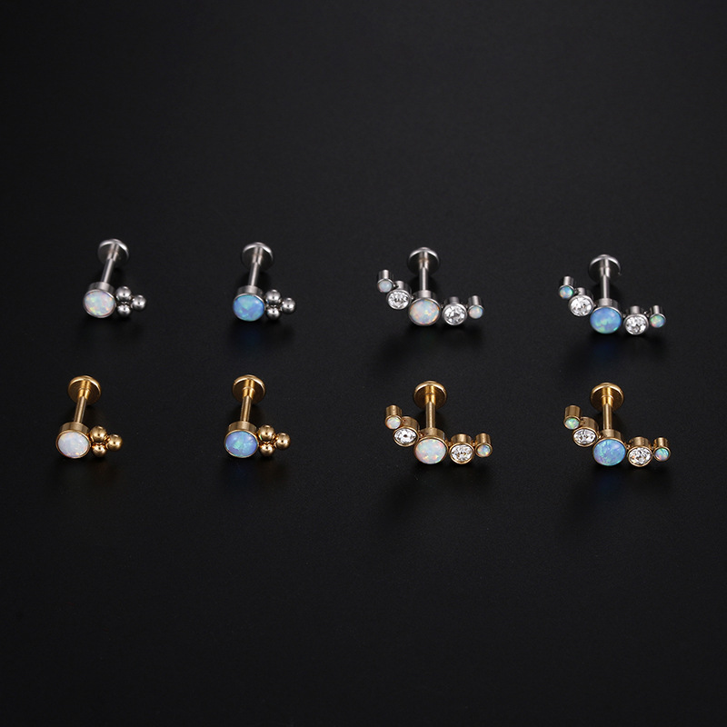 Fashion Round Stainless Steel Inlay Zircon lip stud 1 Piece