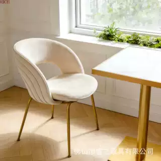 轻奢简约酒店咖啡餐厅家用弧形靠背布艺皮革金色不锈钢餐椅休闲椅