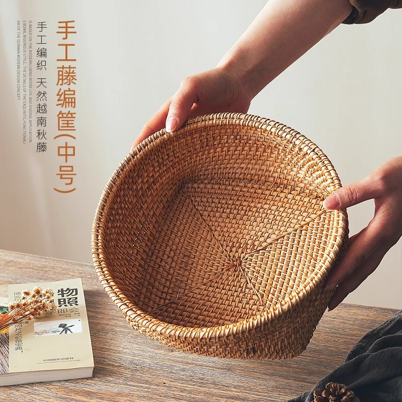 Cesta de almacenamiento de ratán, cesta de frutas, cesta para bollos al vapor, cesta de bambú para pan y refrigerios, cesta de picnic