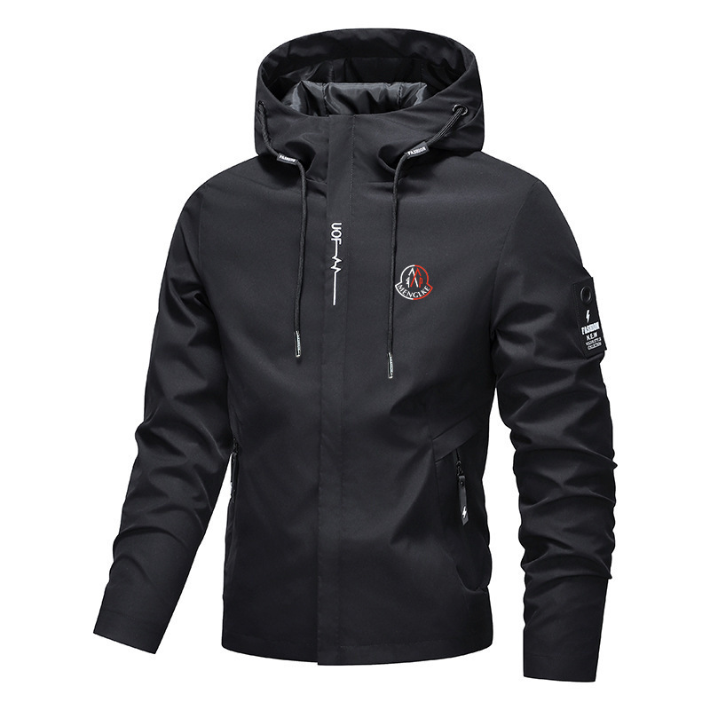 Cross-Border Hot-Selling Spring and Autumn Jacket for Young Men, Simple Casual Trendy Brand Top with Mk Letter Print, Hooded Windbreaker