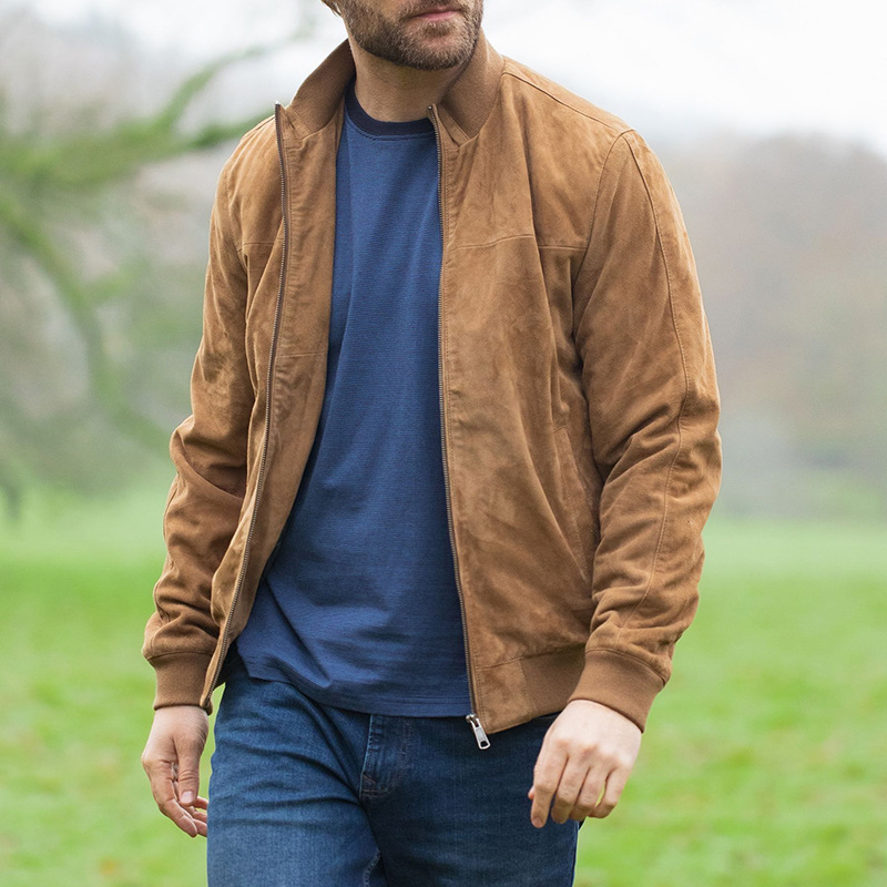 European and American Cross-Border Autumn and Winter New Men's Pilot Jacket Casual Retro Suede Stand-Up Collar Zipper Jacket for Men
