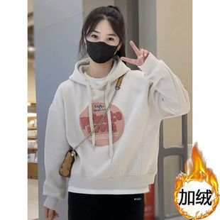 Thickened American-Style Hooded Sweatshirt for Women 2024 New Popular Autumn and Winter Velvet Fashionable Tops for Women