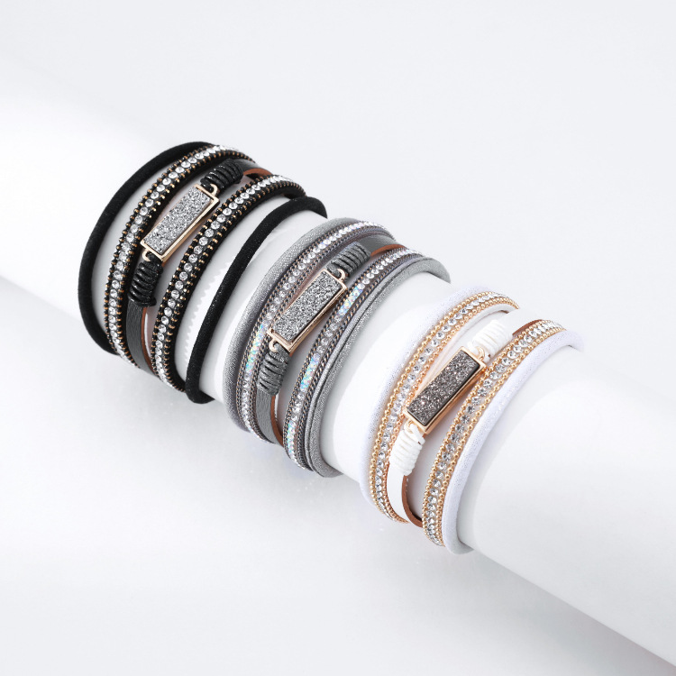 Bohemian Hot Diamond Multi-layered Wide-sided Magnetic Buckle Bracelet display picture 2