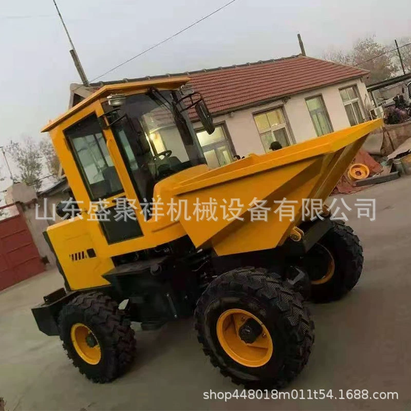 Механический самосвальный мини-погрузчик Shengjuxiang с дизельным двигателем, саморазгрузкой и экскаватором