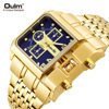 Men's golden dial, swiss watch, steel belt, square calendar, quartz men's watch for leisure, European style