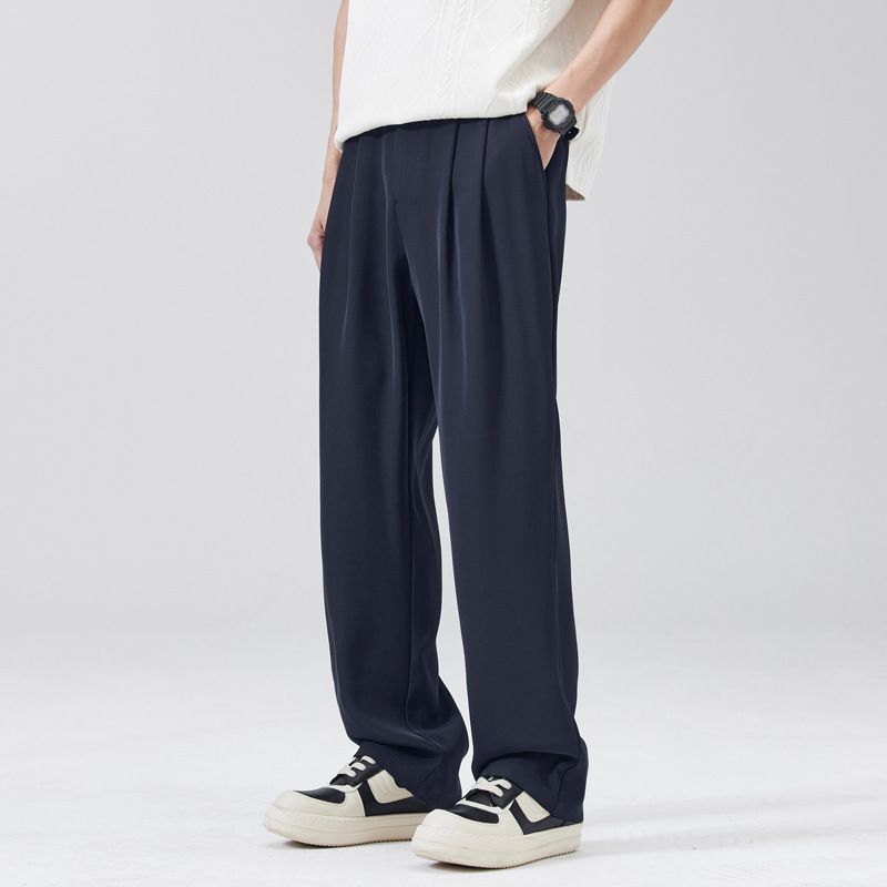 High-End Men's Dress Pants 2025 New Spring and Autumn Casual Pants Lazy Style Simple Drape Wide-Leg Straight Pants