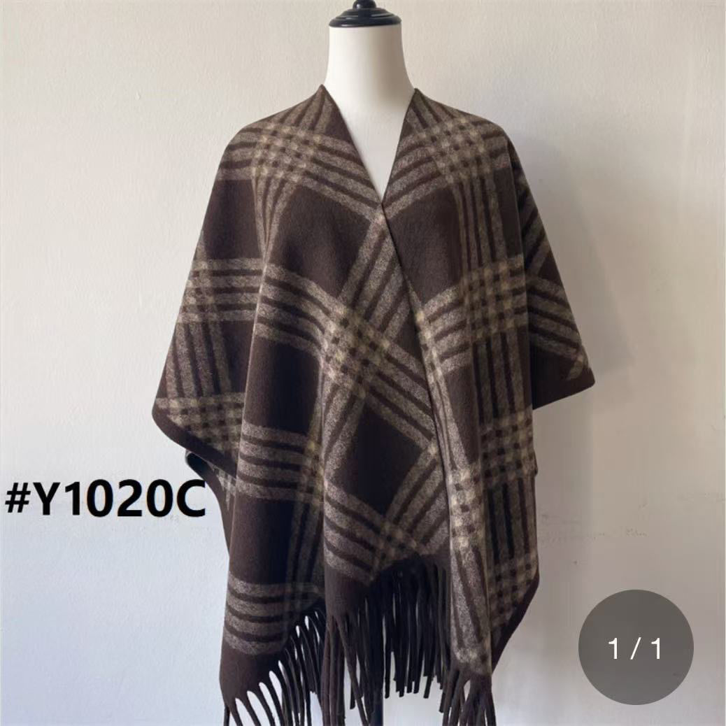 45-89 Tinta pintada capa gruesa caliente de color contrastante otoño invierno nuevo bufandas de capa de bordilla nacional chal a cuadros