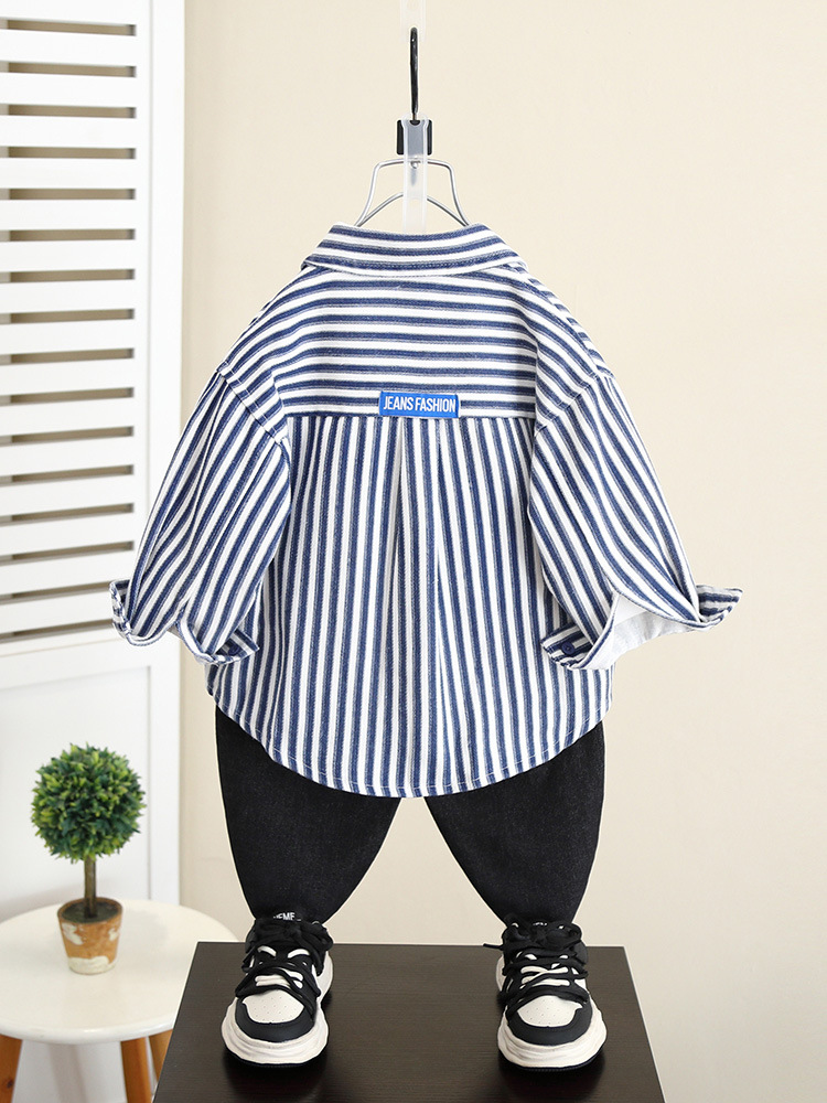5841 Camisa a rayas de estilo occidental para niños 2024 nueva ropa de otoño para niños chaqueta de moda para niños primavera y otoño casual manga larga