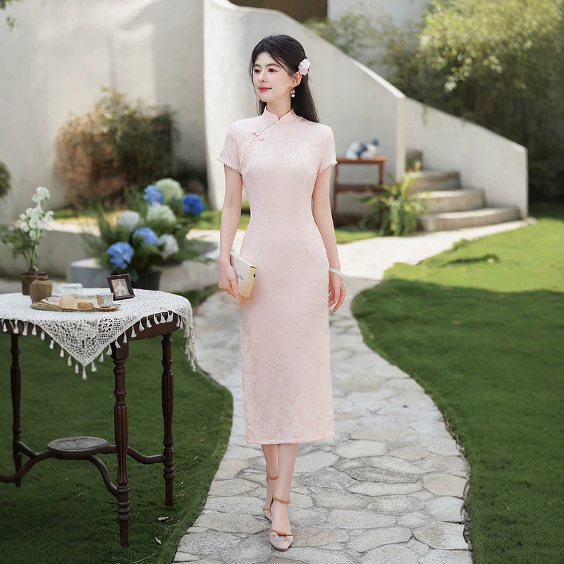 Knitted Jacquard Cheongsam for Women, Summer 2026 New Improved Young Style, Daily Wear, Gentle National Style Cheongsam Dress