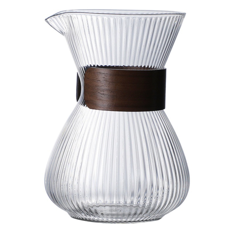 Venta al por mayor de café de vidrio hecho a mano olla de café a rayas cafetera doméstica con filtro taza traje