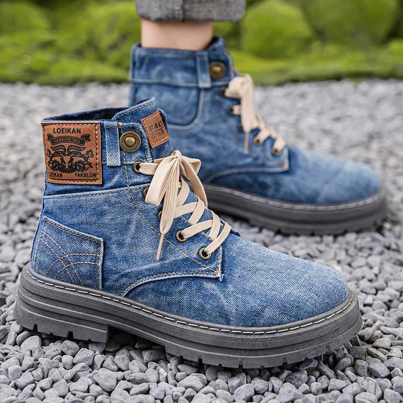 Cross-Border Large Size 48 Men's Shoes 2025 New Mid-Top Shoes Denim Casual Work Shoes High-Top Boots Dropshipping
