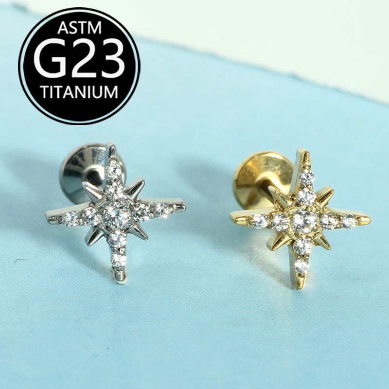 Silver pointed spike labret stud material detail