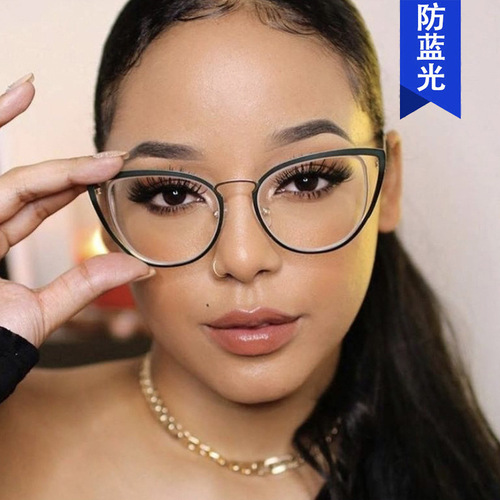 Triangular cat-eye hollow flat mirror anti-blue light  new style glasses frame cross-border European and American ins plain glasses frame