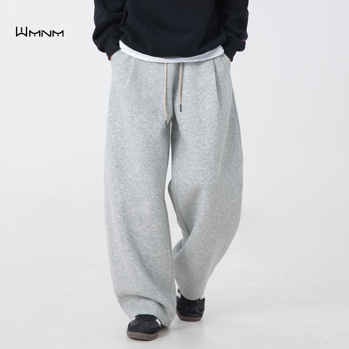 Pleated Gray Sweatpants for Men, Spring and Autumn, Heavyweight Straight Loose Wide-Leg Pants, American-Style Versatile Casual Long Pants