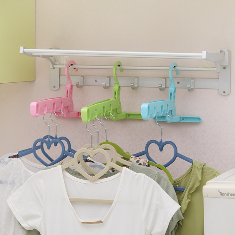 Clothes hanger folding hook indoor multi-functional wall hanging hanger wall hanging five-hole drying rack clothes drying artifact