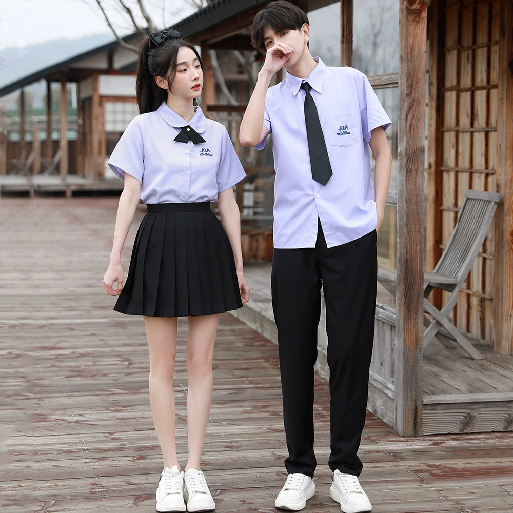 Специальное предложение [Большой размер с галстуком] Академическая школьная форма в гонконгском стиле светло-фиолетовая юбка с короткими рукавами jk студенческая рубашка пара