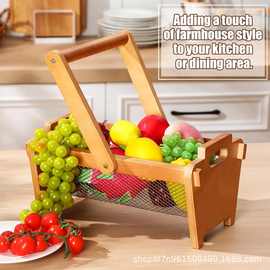 跨境木制手提式果篮家用木制储物篮可堆叠果蔬存储篮鸡蛋收纳筐