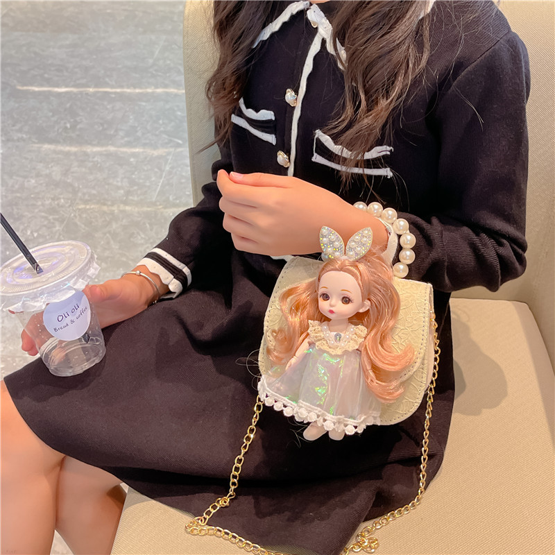 Nuevo paquete de princesa infantil coreano muñeca mochila lindas niñas bebés de un hombro bolso de perlas