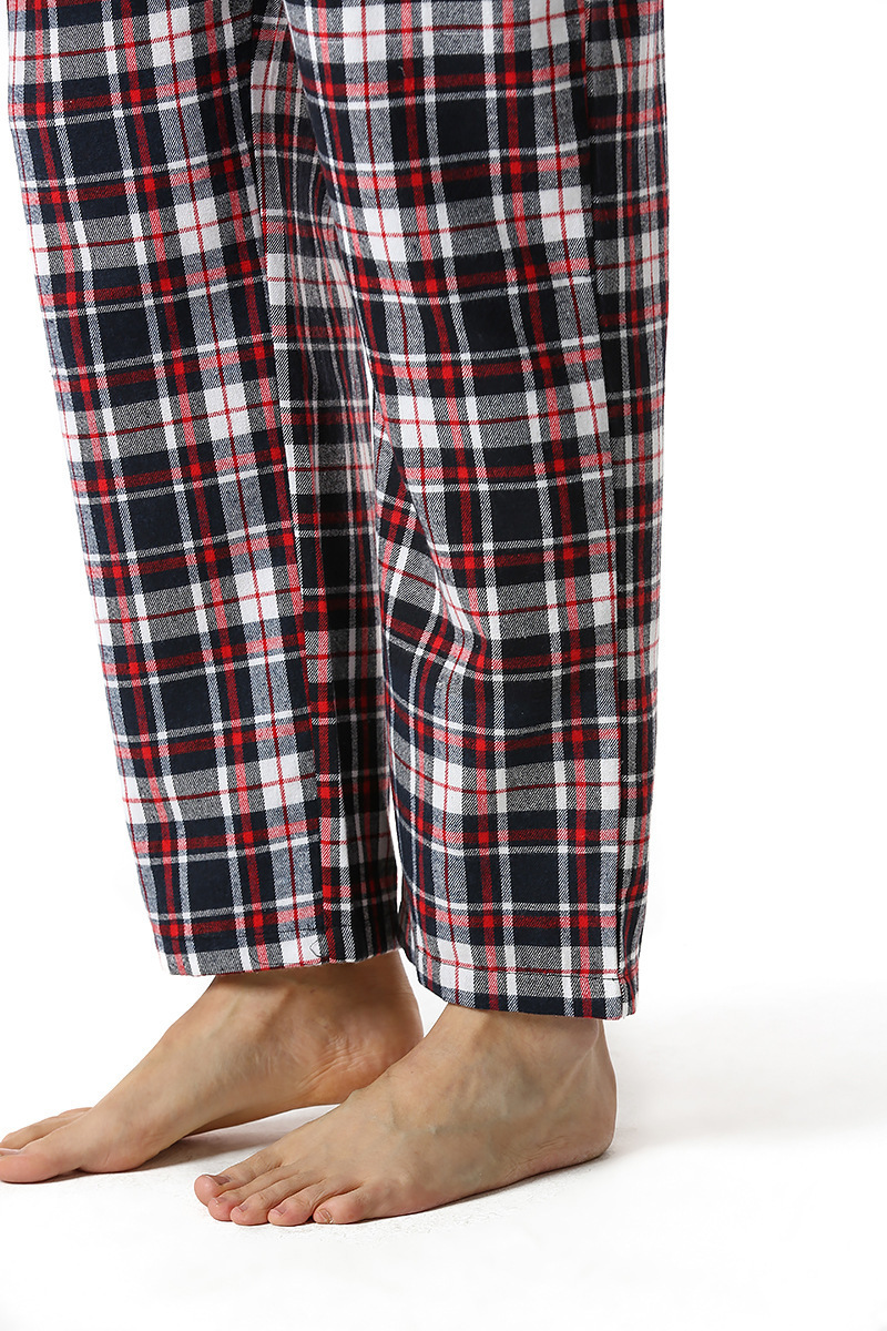 Men's Flannel Pajama Pants Casual Long Pants Cotton Plaid Straight Pants with Side Pockets Homewear_voghion.com