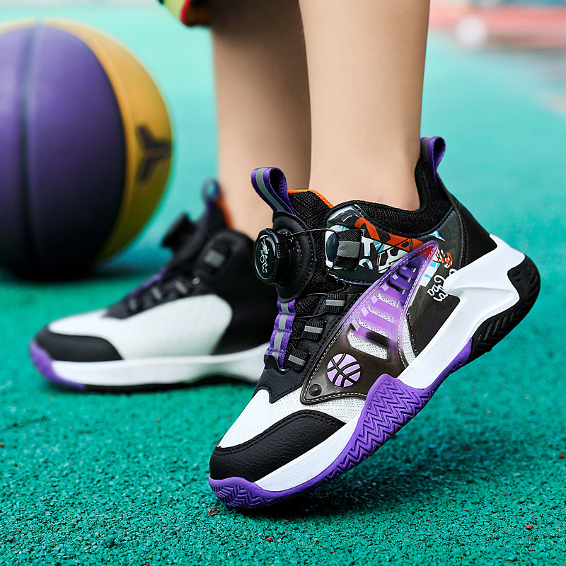 Tênis de basquete infantil, verão 2023, novos, para meninos, malha respirável, esportivo, infantil, fivela giratória, antiderrapante_voghion.com