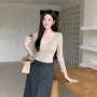 蕾丝秋季v领气质毛衣