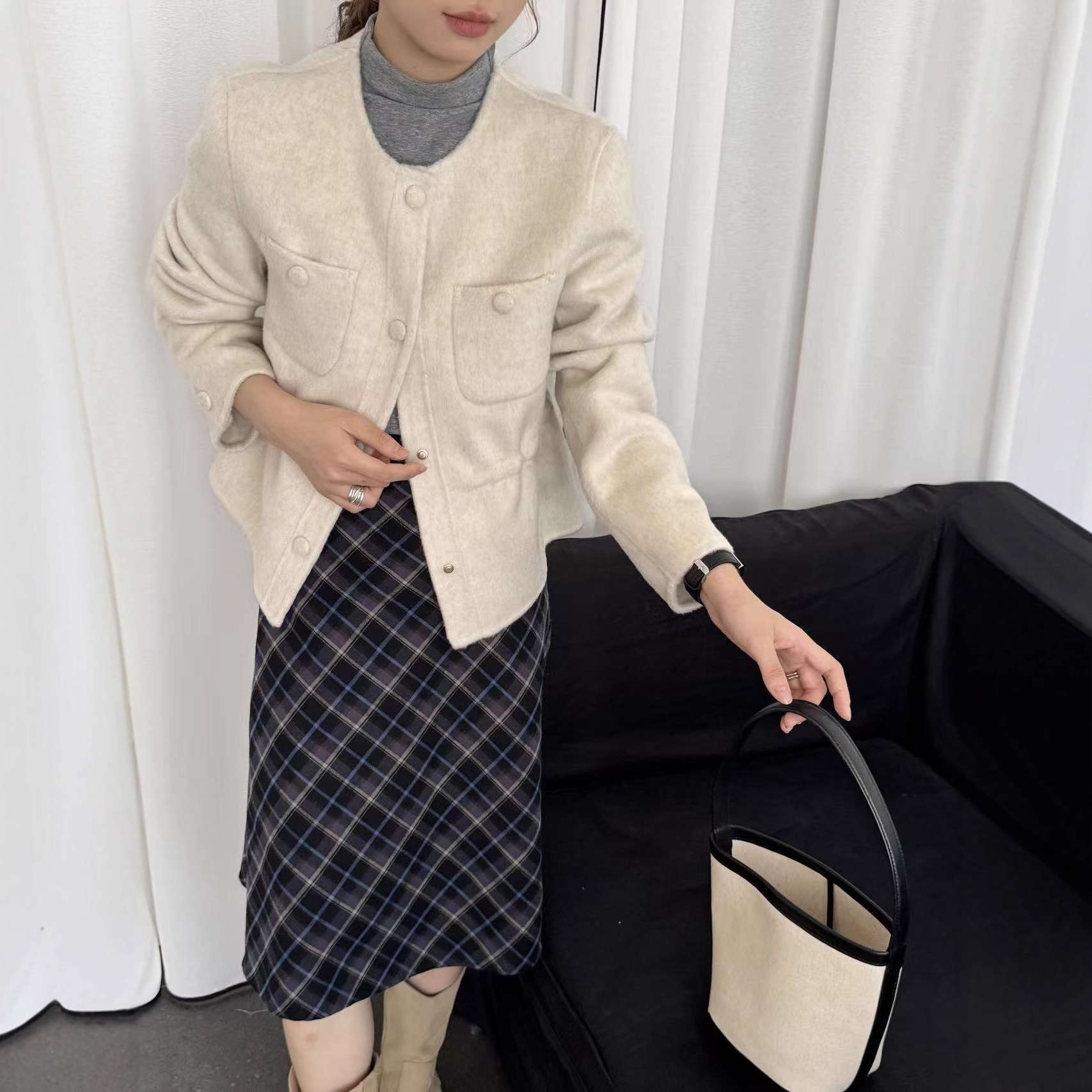 2025法式双面大衣女双面羊绒大衣小香风外套女秋冬气质常规款开衫