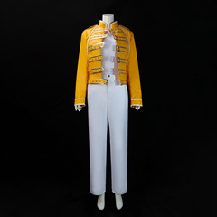 The costume of Freddie Mercury, the lead singer of Queen, cosplayed by Freddie Moore.
