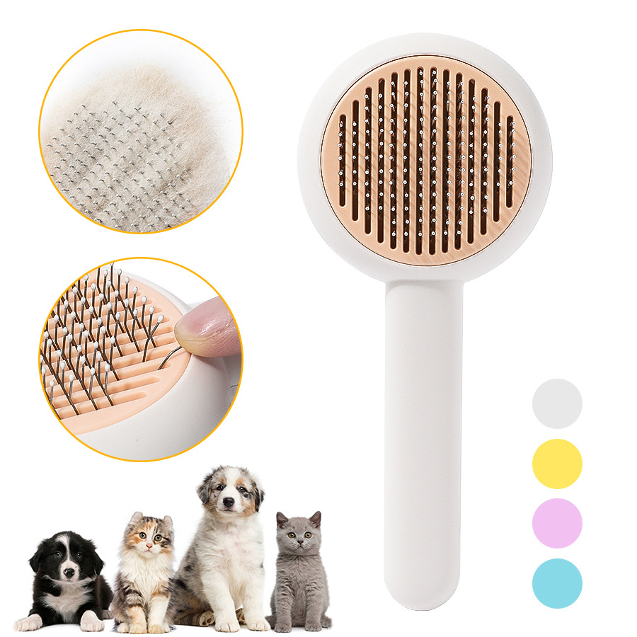 Nuevo peine transfronterizo para mascotas, peine de aguja de acero inoxidable para gatos, cepillo de masaje para eliminar el vello flotante, peine para eliminar el vello para perros con una tecla