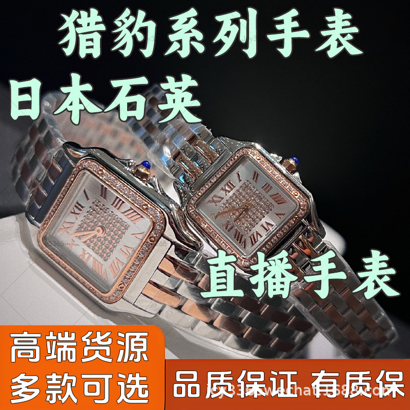Foreign Trade Brand Small Cheetah Square Quartz Fashion Women's Watch with Diamonds Roman Santos Steel Band Dropshipping Live Broadcast Watch