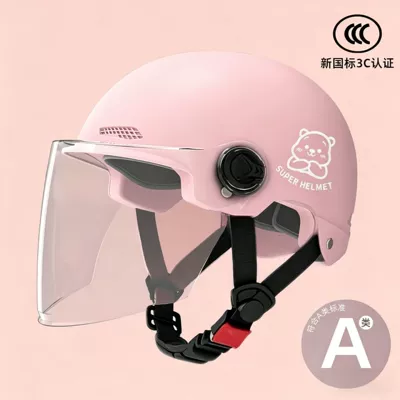 New national standard 3C certification electric Motosiklet kaskı (dəbilqə) - 02-pink-transparent-long-mirror-silver-bear