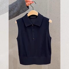 巨好看的冰丝针织背心女夏外穿薄款法式小资高级感polo领无袖上衣