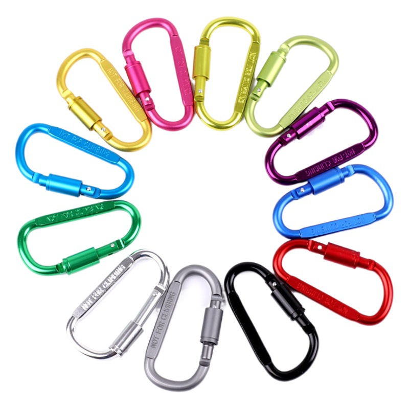 SOURCE Factory d-type carabiner 8CM aluminum alloy outdoor spring hook quick release buckle mountain climbing buckle water bottle kettle buckle