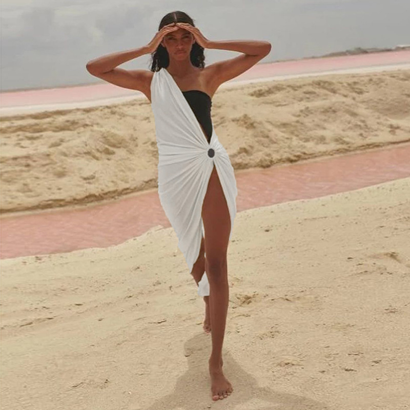 Elegant asymmetrisch schouderloos halter body voor dames_voghion.com